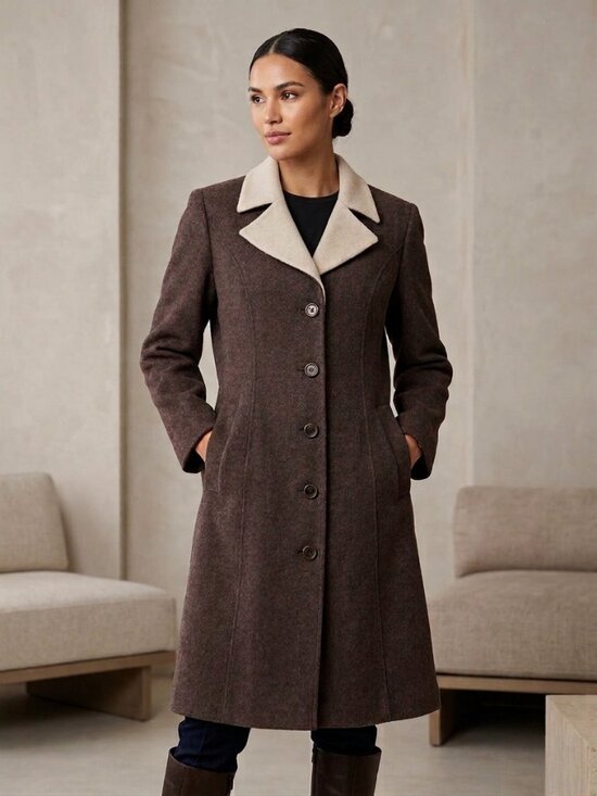 Collet Monte Jackets & Blazers - Wool Blend Coat, Color Block Collar, Tailored, Korean-Made